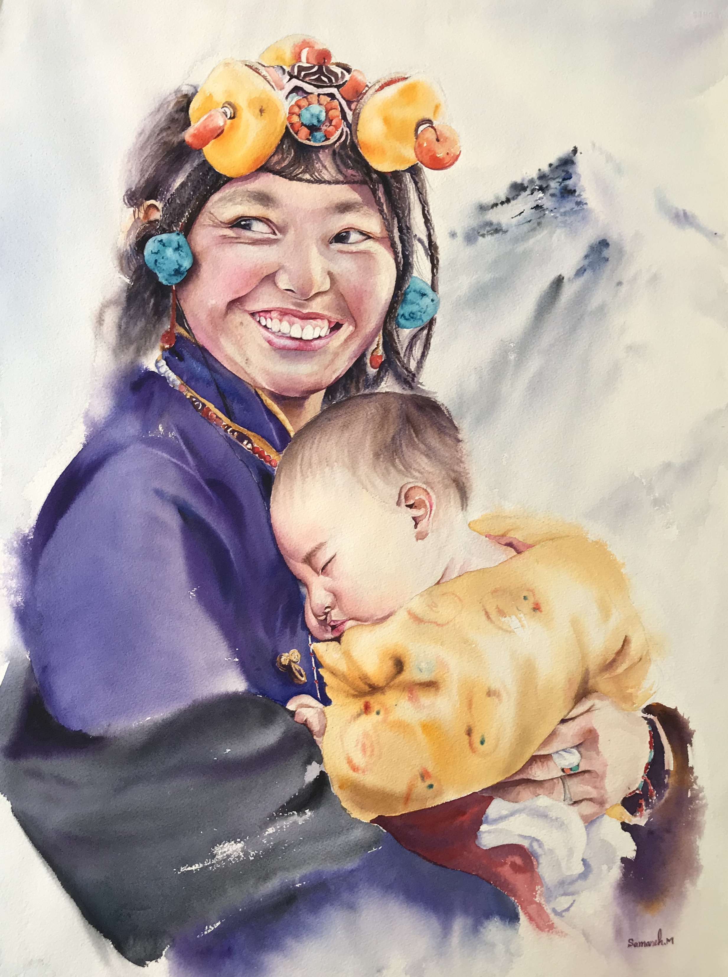 Watercolour titled Lady of Mountain by Samaneh Mohtadi
